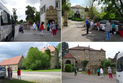 Ein Teil der besuchten Schlösser: von Links ober nach rechts unten:  Kernort (Wasserschloss), Obergimpern, Grombach und Fürfeld