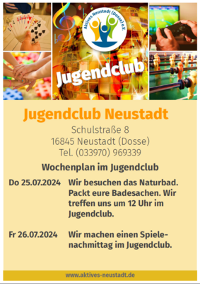 Wochenplan im Jugendclub Neustadt in der 1. Ferienwoche