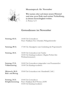 Gottesdienste der Ev. Kirchengemeinde im November (Bild vergrößern)