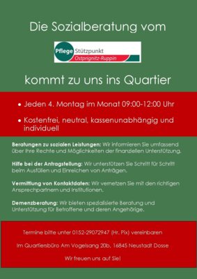Foto zur Meldung: Sozialberatung im Quartiersbüro in Neustadt (Dosse)