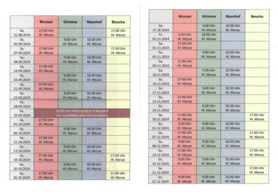 Veränderte Gottesdienst-Ordnung für die Sonntage von September bis Dezember 2024 (Bild vergrößern)