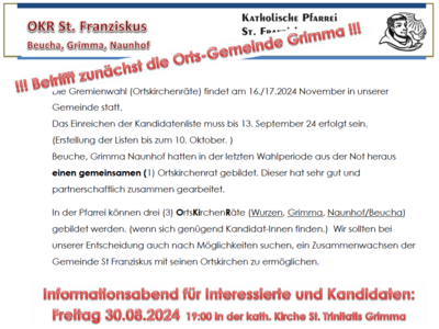 Informationsabend für Interessierte, Kandidatinnen und Kandidaten zur OrtsKirchenRatswahl (Bild vergrößern)