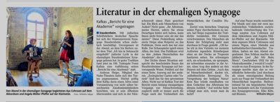 Presseartikel zur Lesung am 01.09.2024 in der ehemaligen Synagoge Staudernheim