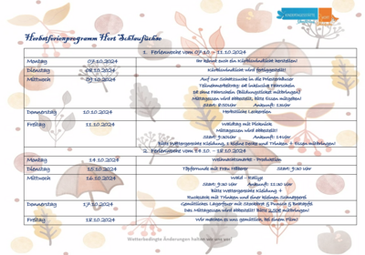 Meldung: Herbstferienplan