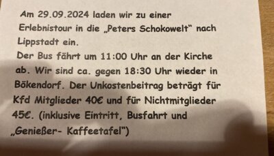 Einladung der kfd-Bökendorf zu einer Tagesfahrt am 29.09.2024 (Bild vergr&ouml;&szlig;ern)