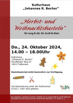 Foto zur Meldung: Herbst- und Weihnachtsbasteln am 24.10.2024 von 14 -18 Uhr