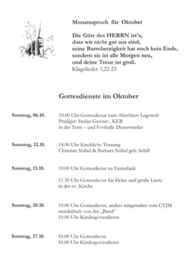 Gottesdienste der Ev. Kirchengemeinde im Oktober (Bild vergr&ouml;&szlig;ern)