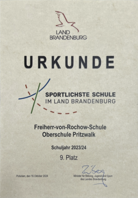 Link zu: Platz 9 der "Sportlichsten Schulen" Brandenburgs