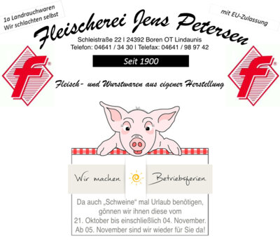 Betriebsferien Fleischerei Jens Petersen
