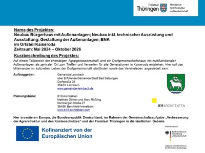 Foto zur Meldung: Neubau Bürgerhaus mit Außenanlagen; Neubau inkl. technischer Ausrüstung und Ausstattung; Gestaltung der Außenanlagen im OT Kaiseroda
