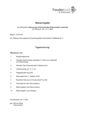 Bekanntgabe der öffentlichen Ortschaftsratssitzung Dietersweiler-Lauterbad am 13.11.24 (Bild vergrößern)