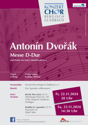 KonzertChor Bergisch Gladbach singt Antonín Dvořáks D-Dur-Messe, zweimal! (Bild vergr&ouml;&szlig;ern)
