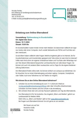 Elterabend 19.11.2024: Mediennutzung im Grundschulalter (online) (Bild vergr&ouml;&szlig;ern)