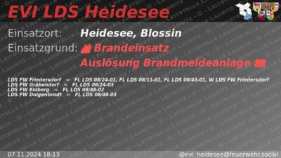 Meldung: Einsatz 105/2024 | Einlauf BMA | Blossin Waldweg