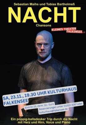 Das “Kleine Theater Falkensee e.V.” präsentiert exklusiv das neue Chansonprogramm “Nacht” am 23.11.2024 um 19.30 Uhr