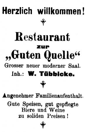 Annonce in der Festzeitung zum Heimatfest 1926 (Zur guten Quelle)