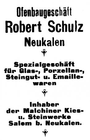 Annonce Töpfermeister Schulz 1926