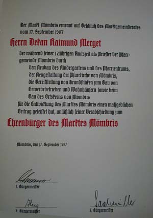 Ehrenurkunde Merget