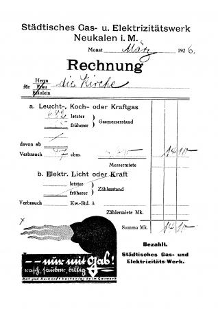 Gasrechnung März 1926