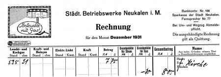 Gasrechnung Dezember 1931
