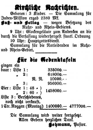 Kirchliche Nachrichten 1923