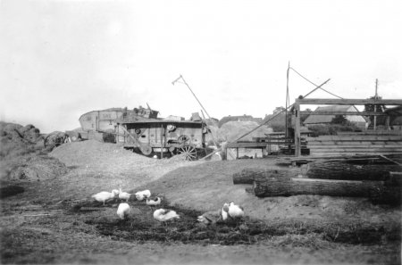 Dreschplatz nördlich vom Gutshaus, etwa 1952