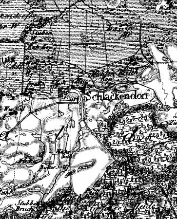 Die Feldmark Schlakendorf auf der Schmettau - Karte von 1788