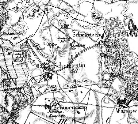 Die Schorrentiner Feldmark auf der Schmettau - Karte von 1788