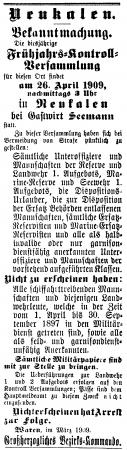 Annonce im Neukalener Wochenblatt vom 28.3.1909
