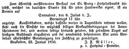 Annonce vom 22.6.1850