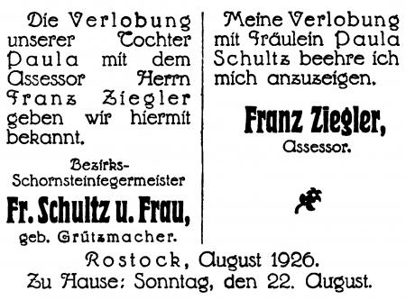 Verlobungsanzeige Franz Ziegler