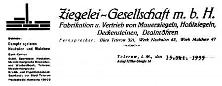Briefkopf Ziegelei 1935