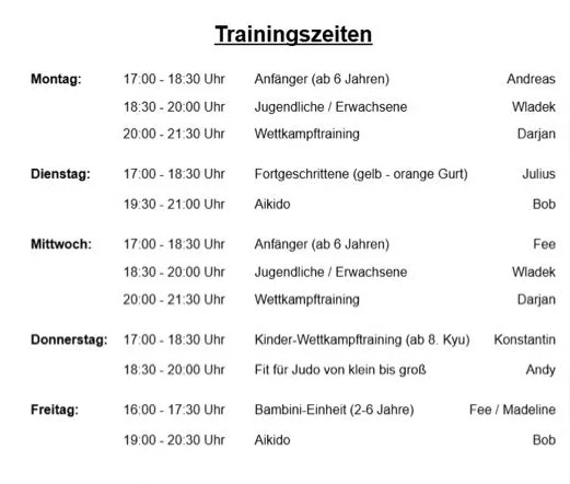 Trainingszeiten
