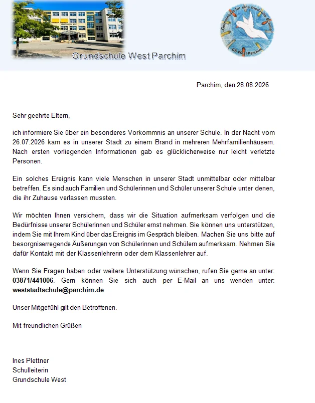 Elternbrief Brand