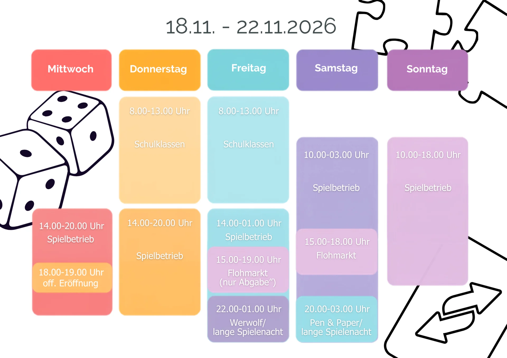 Zeitplan Spieletage Mi-So