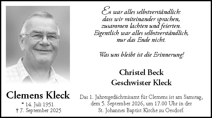 Kleck Clemens Jahresgedächtnis