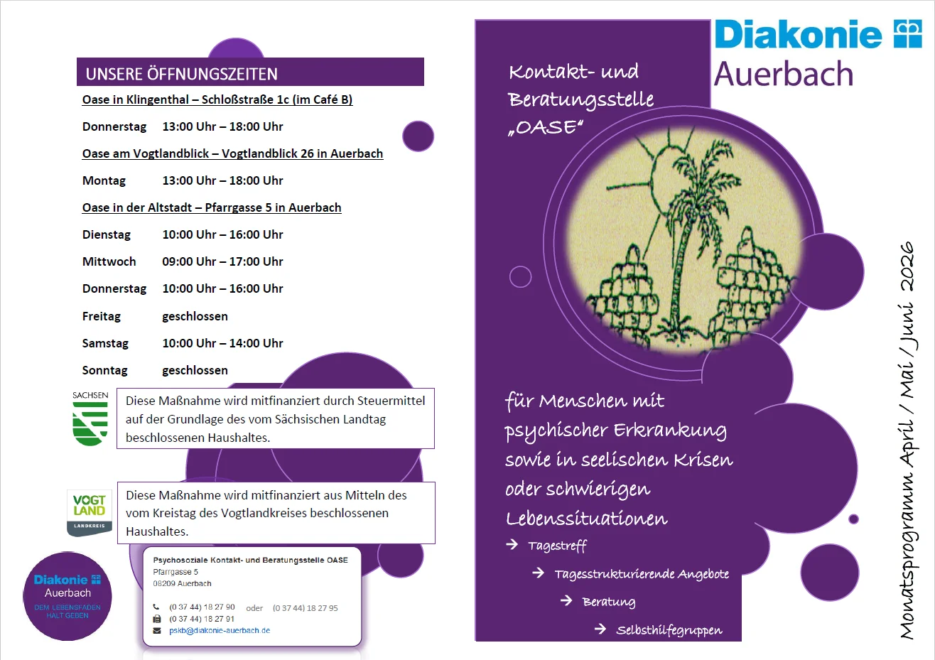 Auf dem Bild ist das aktuelle Programm der "Oase" Auerbach/Vogtl. zu sehen.