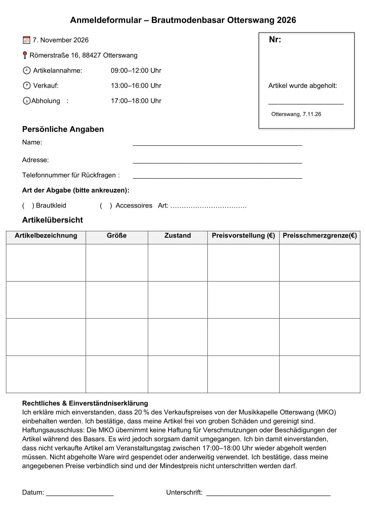 Brautmodenbasar Anmeldeformular 2026