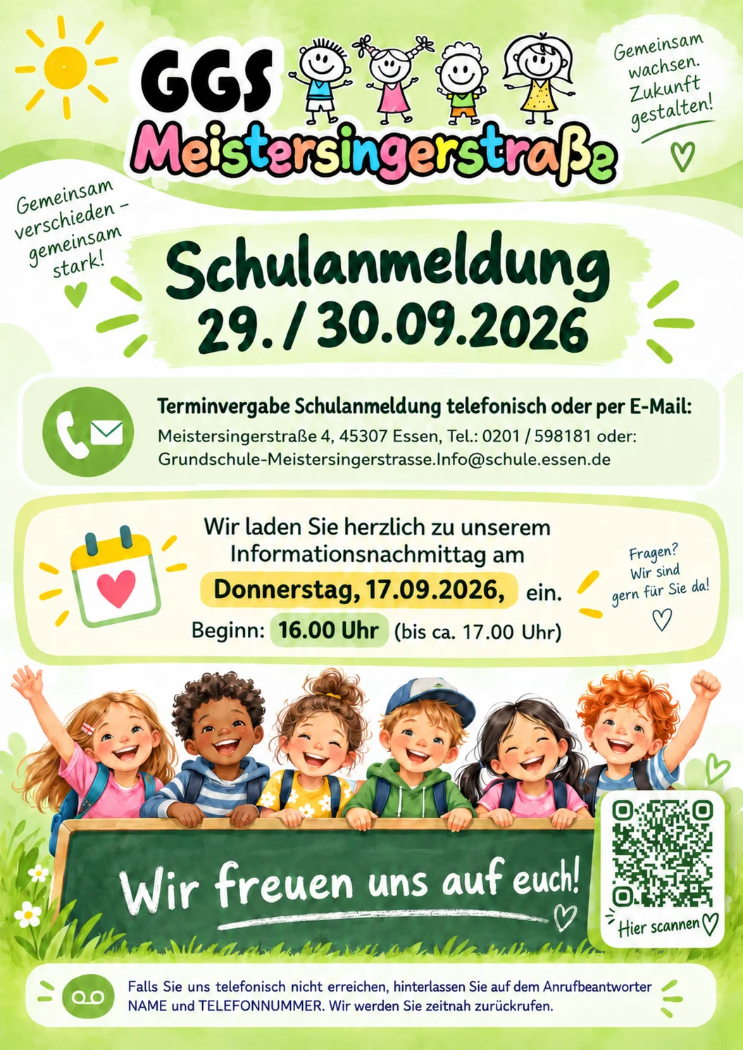 Flyer für die Schulanmeldung der zukünftigen Erstklässler 2027/28