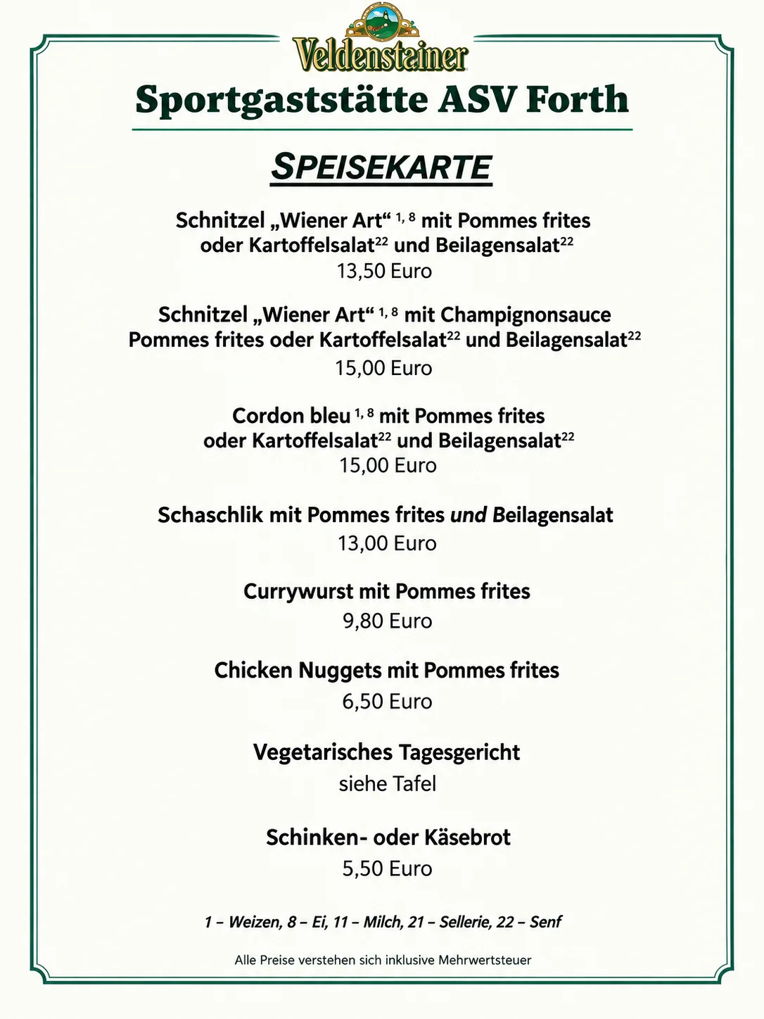 Speisekarte aktuell