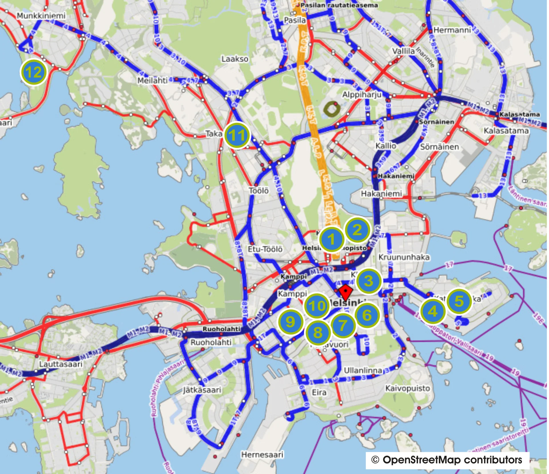 Helsinki Citymap mit Hotelnummern