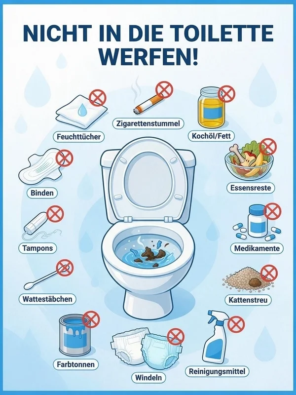 Hier ist zu sehen, alles was nicht ins Klo gehört