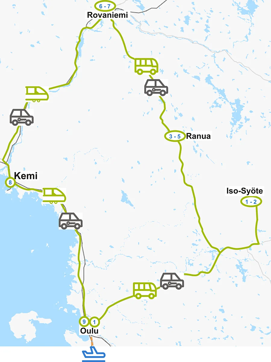 Karte Rundreise See-Lappland Winter
