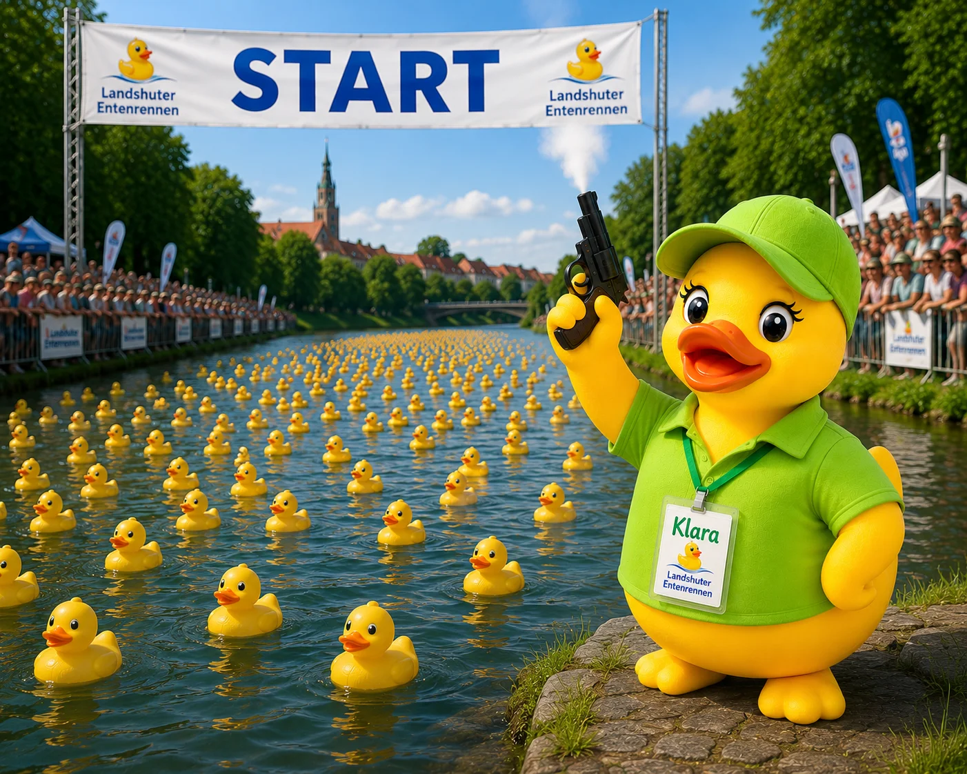 Klara gibt den Startschuss! Das Rennen beginnt.