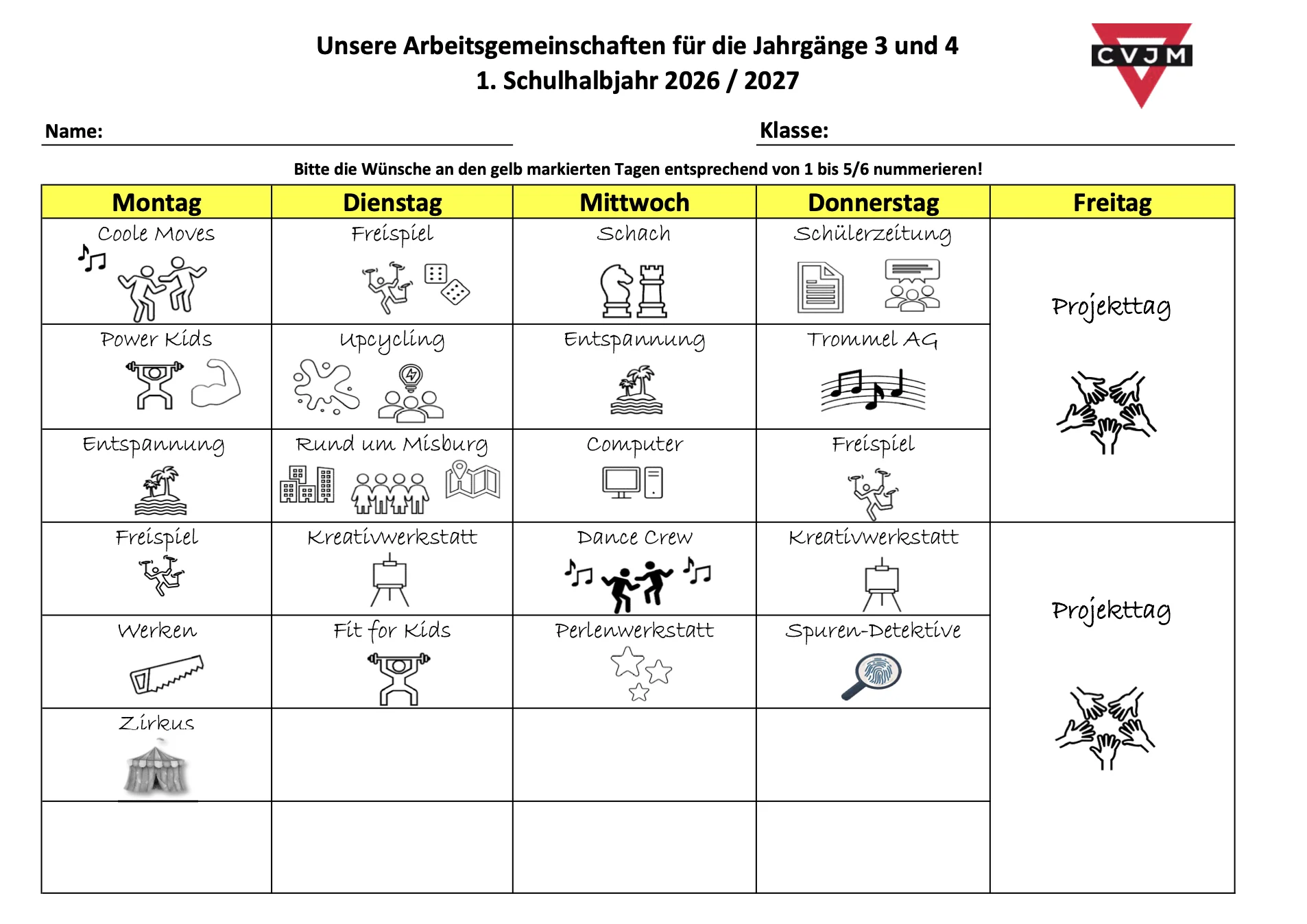 AG Angebote Jahrgänge 3 und 4