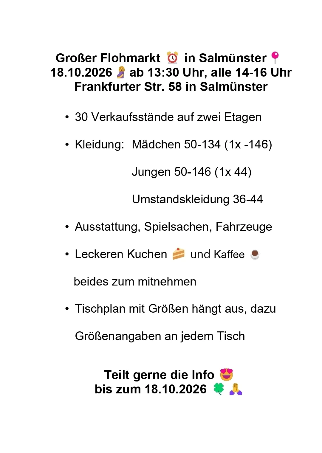 Infos zum Flohmarkt am 18.10.26
