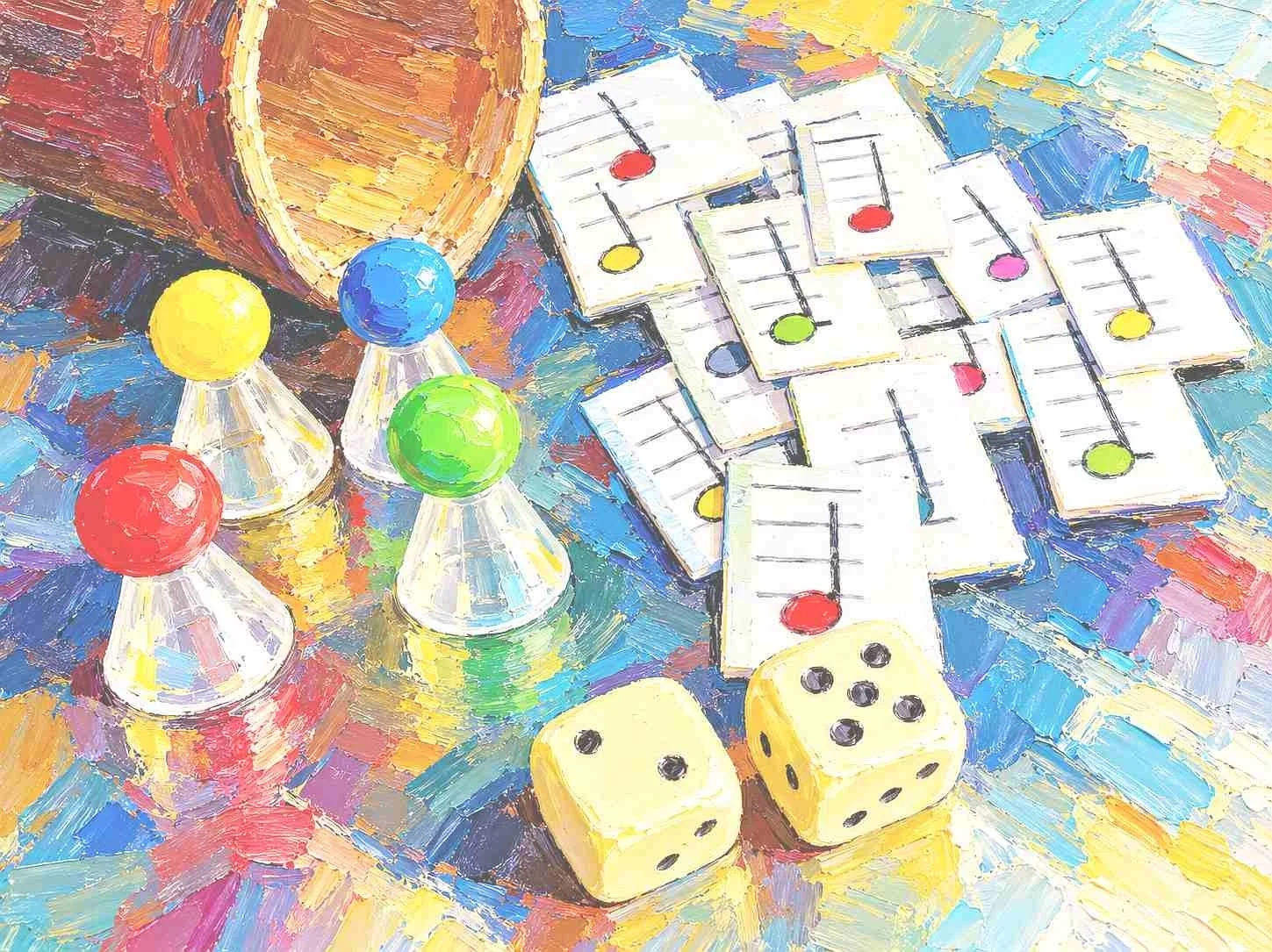 Würfeln mit Noten-Spiel im Farbwirbel