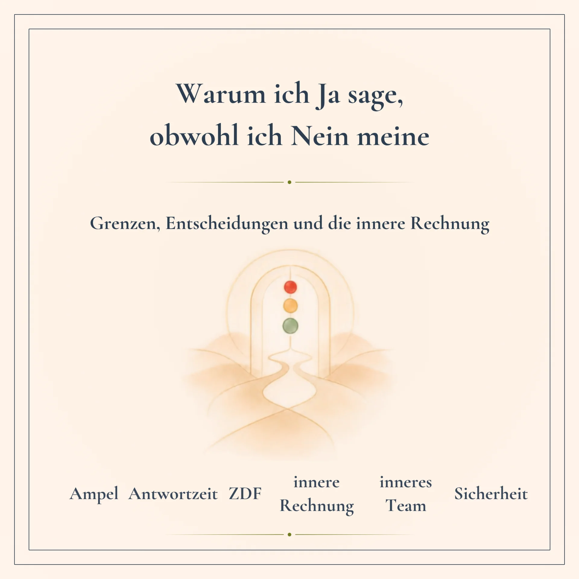 Dein Ja ist oft schon draußen, bevor du überhaupt geprüft hast, ob es passt. Später kommt der Ärger. Das Arbeitsheft hilft dir mit dem Ampelmodell zu mehr Orientierung – Grün, Orange, Rot – um zu spüren, wann du wirklich frei entscheidest und wann eine Grenze längst erreicht ist. Mit dem ZDF-Check gegen vorschnelle Befürchtungen und konkreten Sätzen, die dir Zeit verschaffen, statt dich zu rechtfertigen.