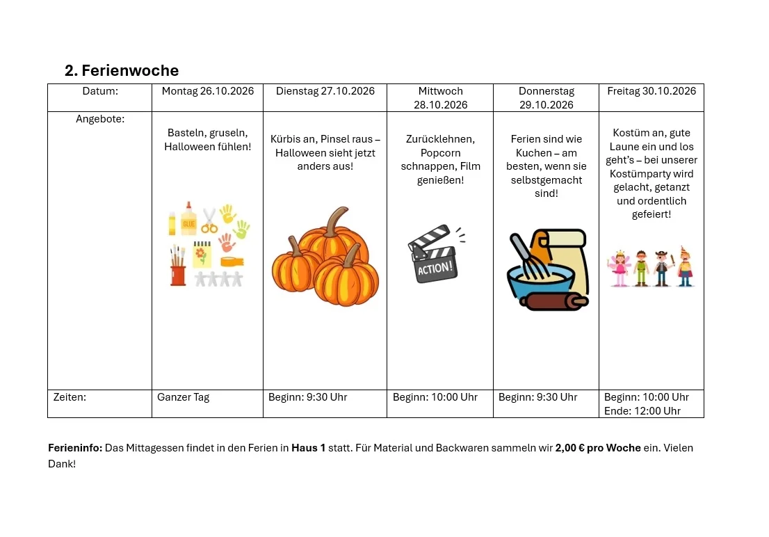 Ferienplan 2 Woche
