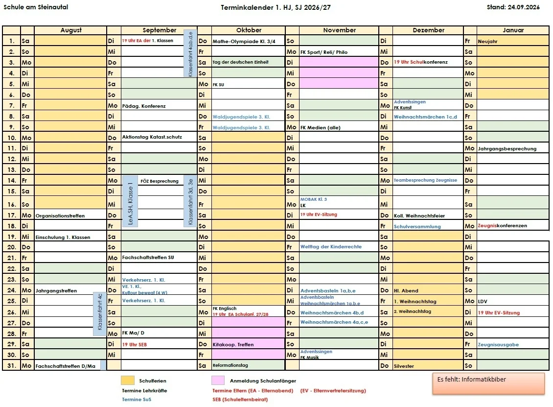 Terminkalender 1. Hj. Sj. 2026/27
